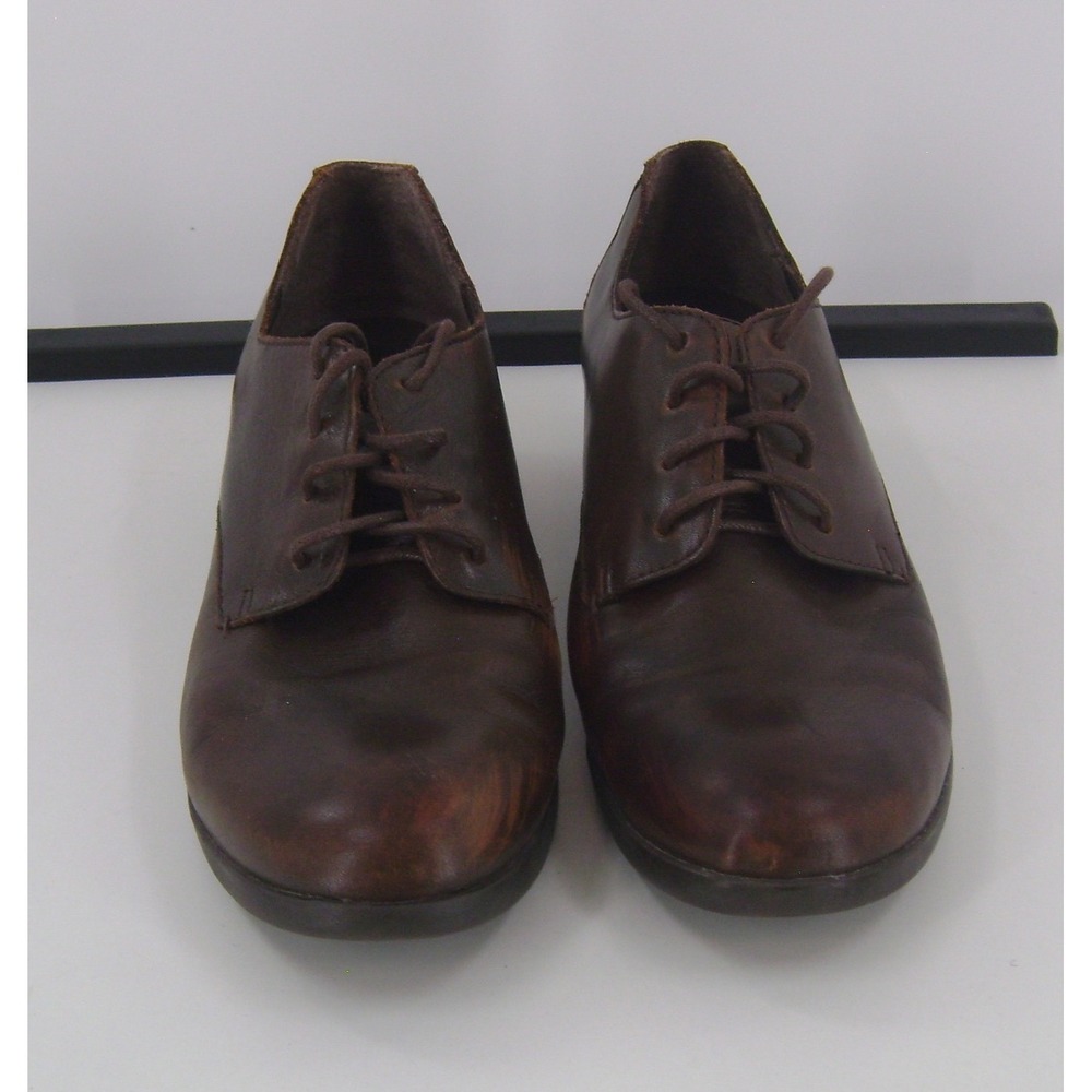Born Brown Leather Oxford Lace Up Shoes Low Block Heel Distressed Womens 9.5
